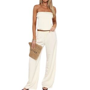 White Fox Boutique Cream Strapless Crop Top